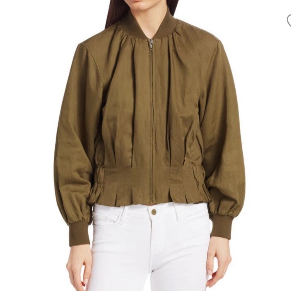 Frame Pintuck Jacket Zip Up Olive/Brown 
Size Medium